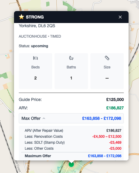 Financial analysis with ARV and max offer